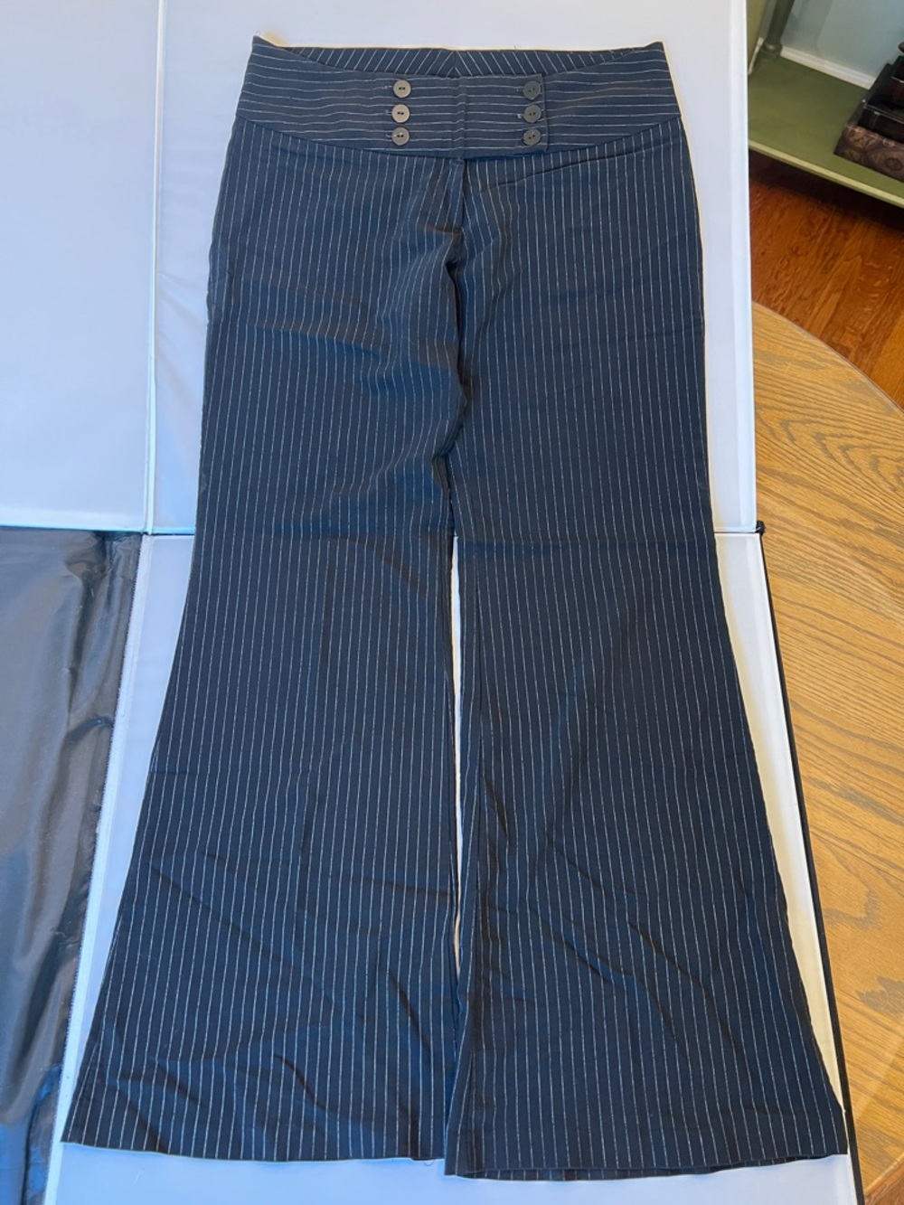 Charlotte Russe Black Pinstripe Y2K Low Rise Flare Pant. Size 11.